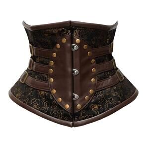 8339 18 Double Steel Boned Waist Training Brocade & Leather Underbust Tight